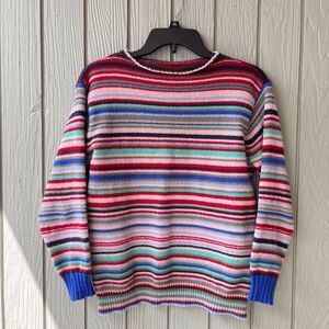 Handmade-Look Colorful Striped Sweater | Size M | Retro Poly Knit Vibes